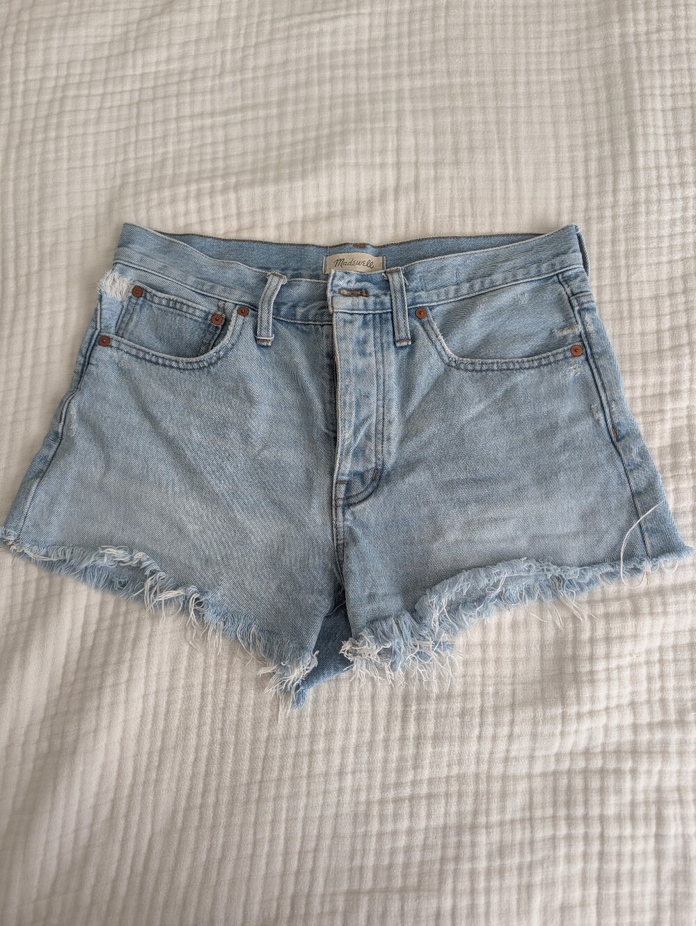 Madewell Faded Light Blue High-Rise Frayed Denim Shorts